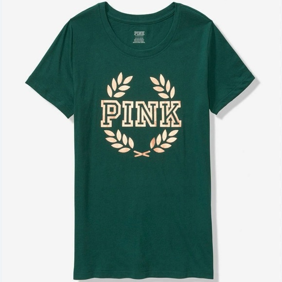 PINK Victoria's Secret Tops - PINK Ivy Green & Gold Bling SS Tee